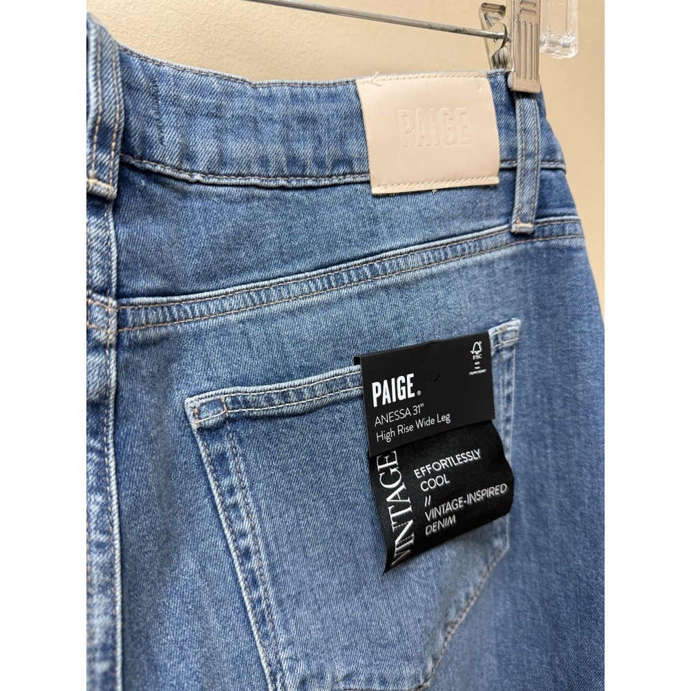 PAIGE Anessa Wide Leg Jeans Sz 32 Paley Wash Patch Pocket High Rise NWT Denim - Picture 13 of 16